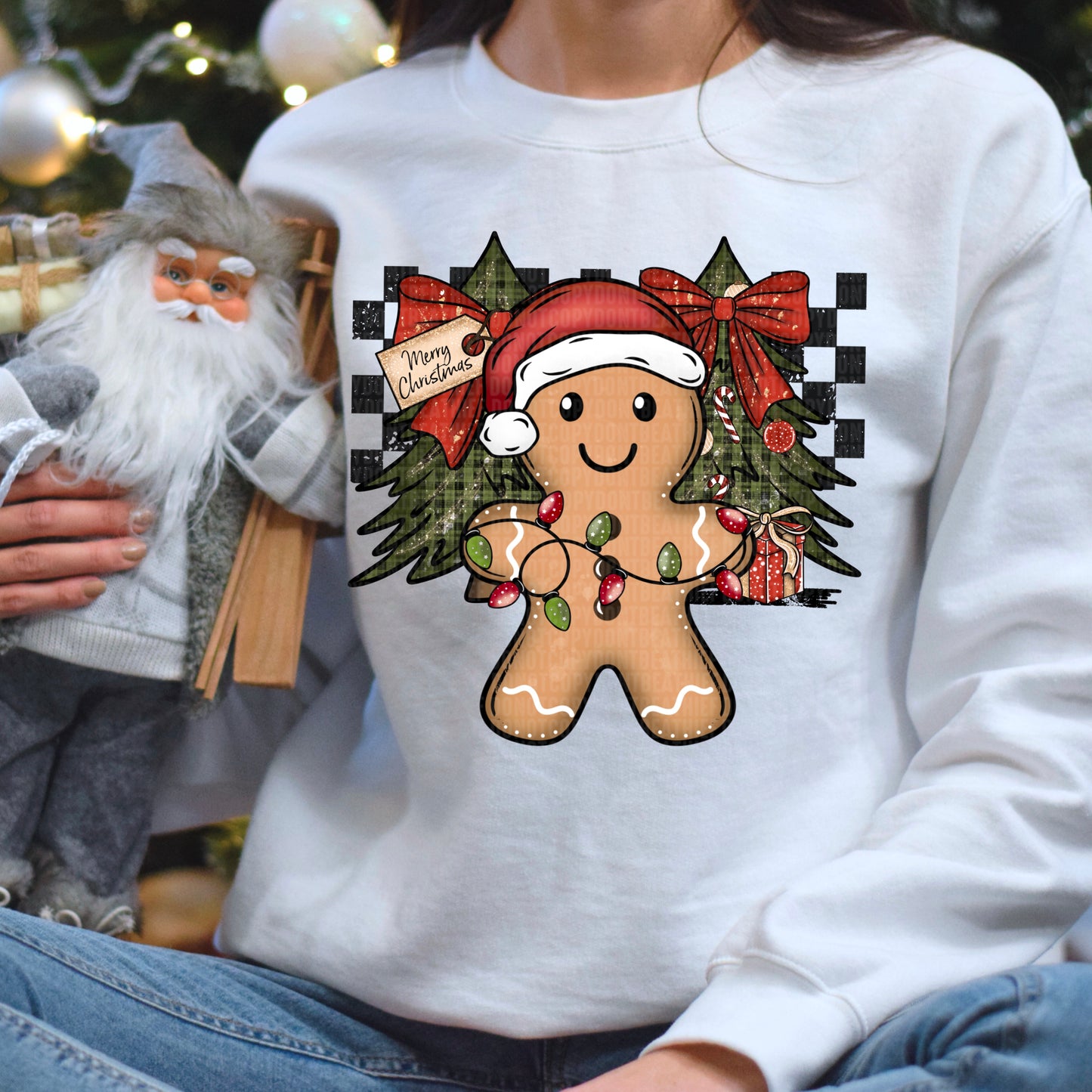 Gingerbread Man Sweatshirt with Checkered Background