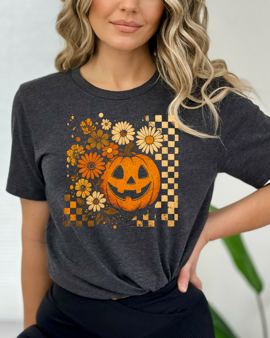 Checkered Jack-O-lantern tee