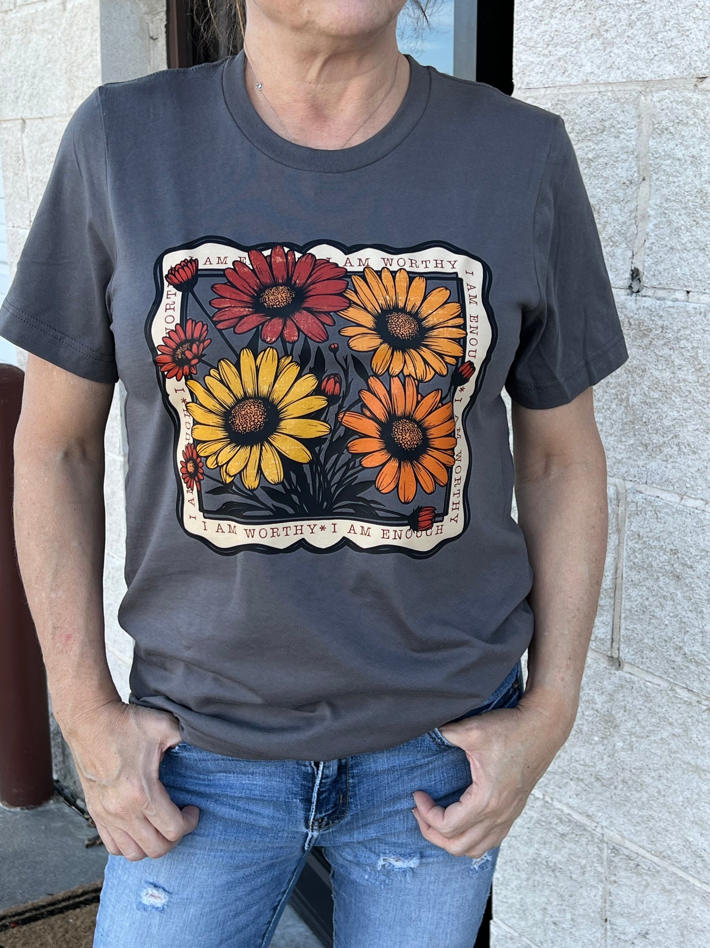 “I am worthy” dark grey tee
