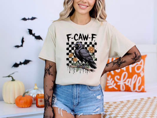 F CAW F Halloween Tee funny with flowers