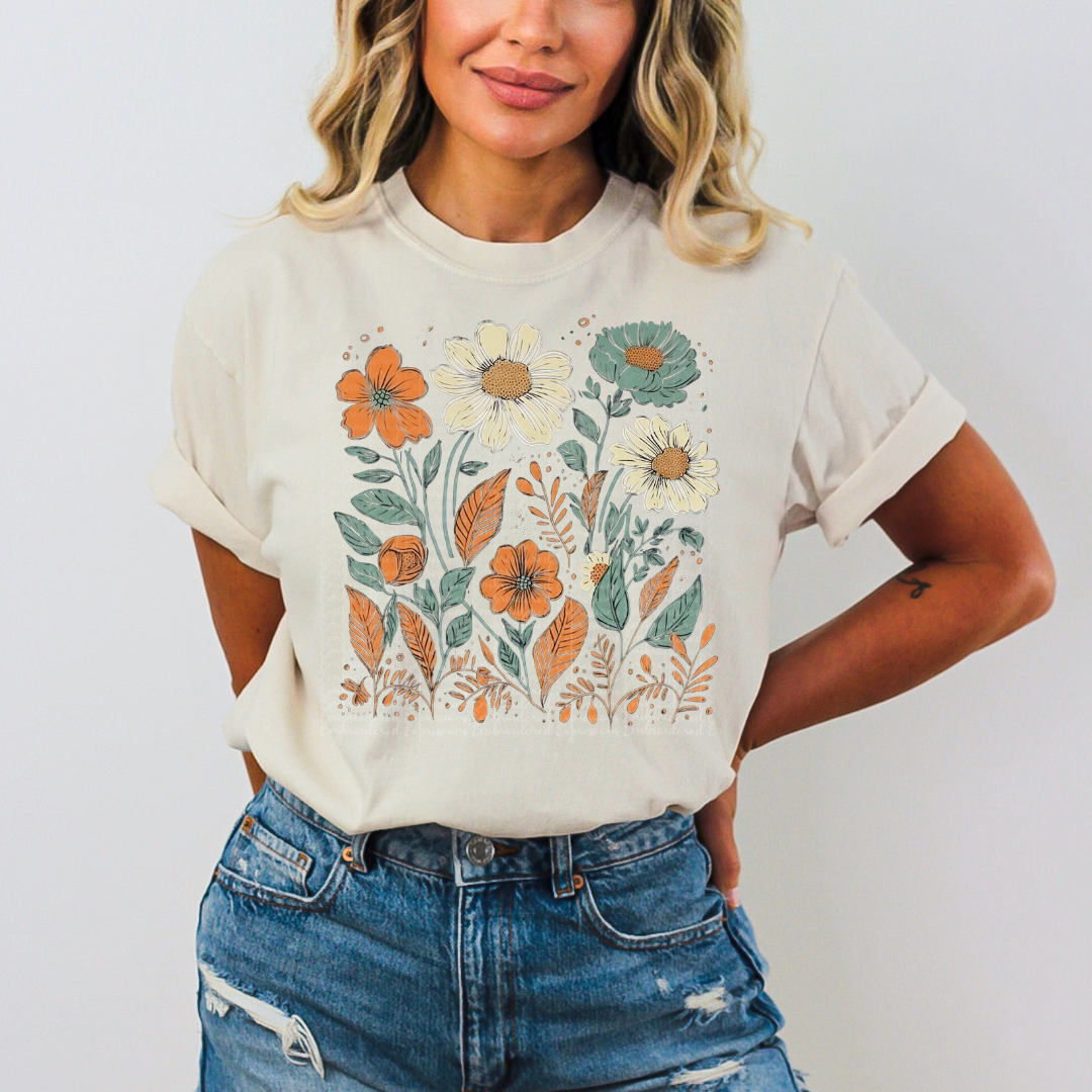 Boho Aqua Flowers Comfort Colors Tee