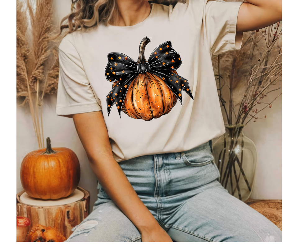 Pumpkin with Black Bow Tee