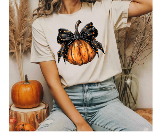 Pumpkin with Black Bow Tee