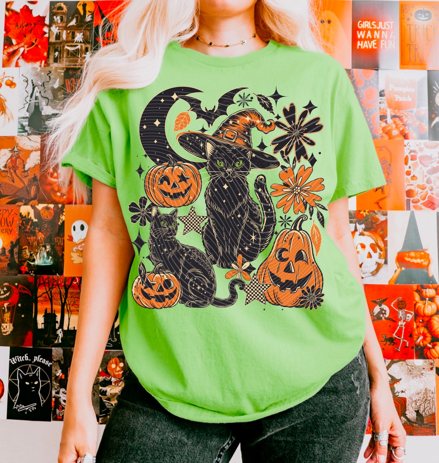 Black Cat & Pumpkins Tee