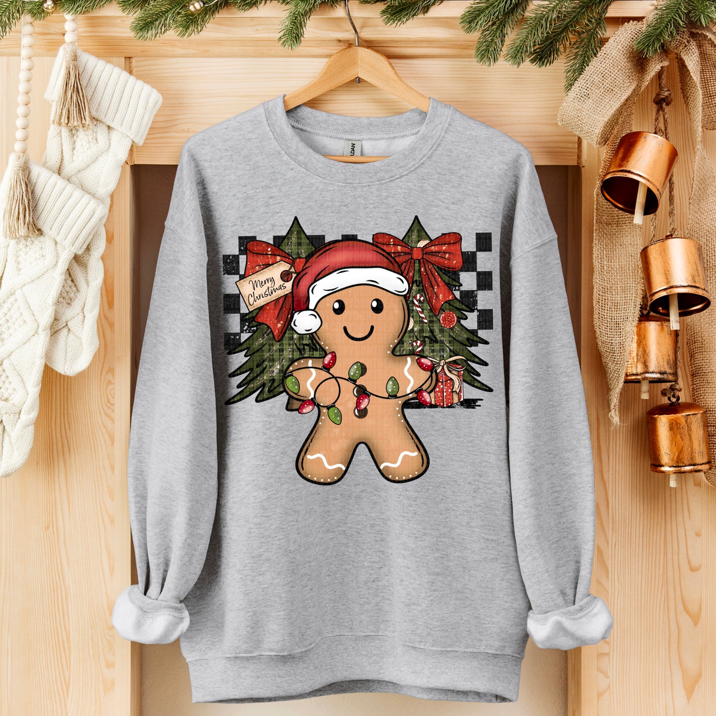 Gingerbread Man Sweatshirt with Checkered Background