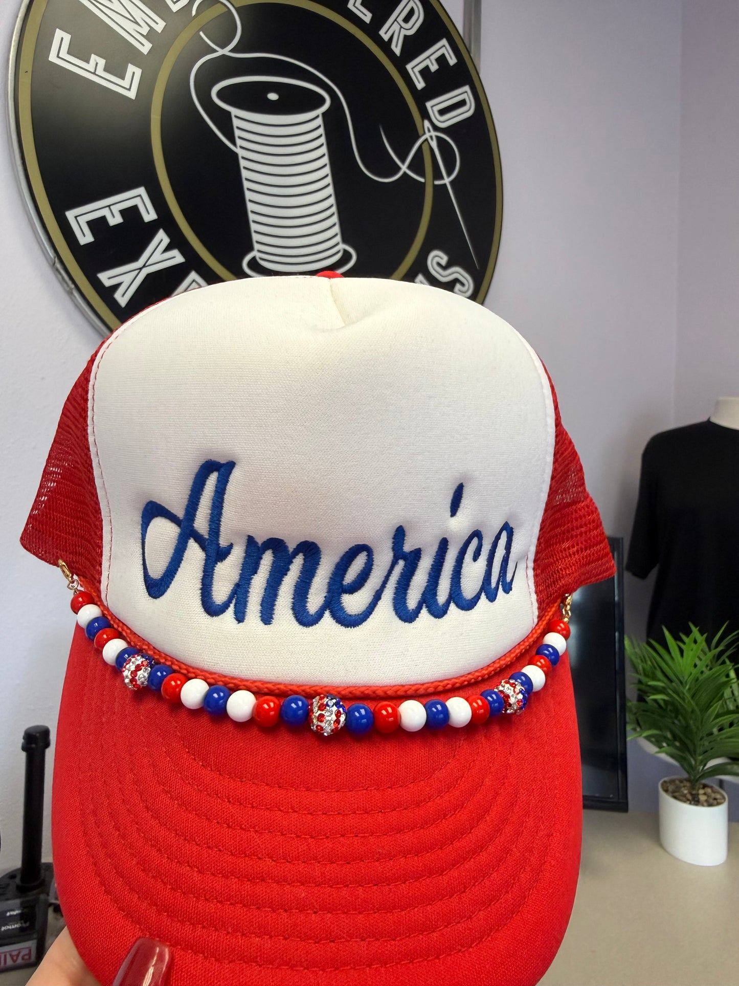 Embroidered America trucker hat