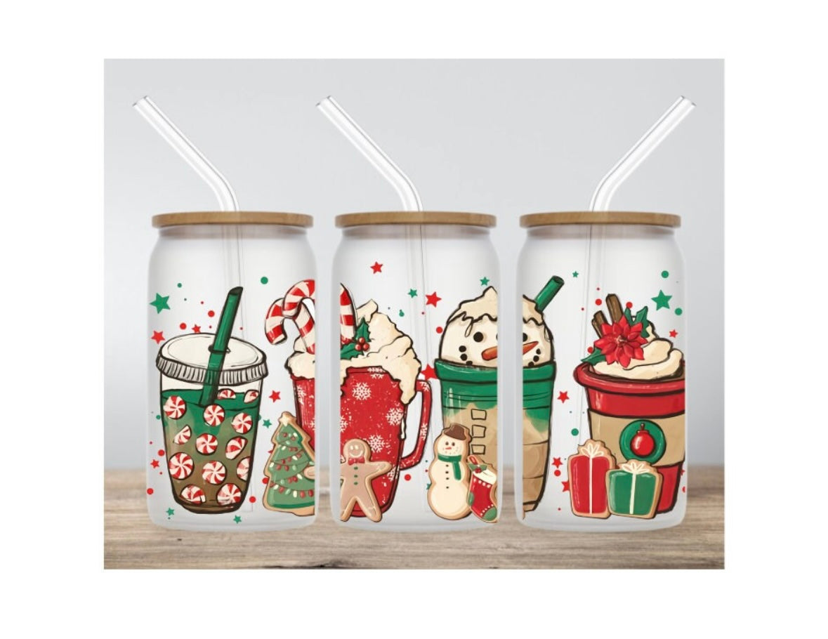 Christmas Iced Coffee Glass Cup