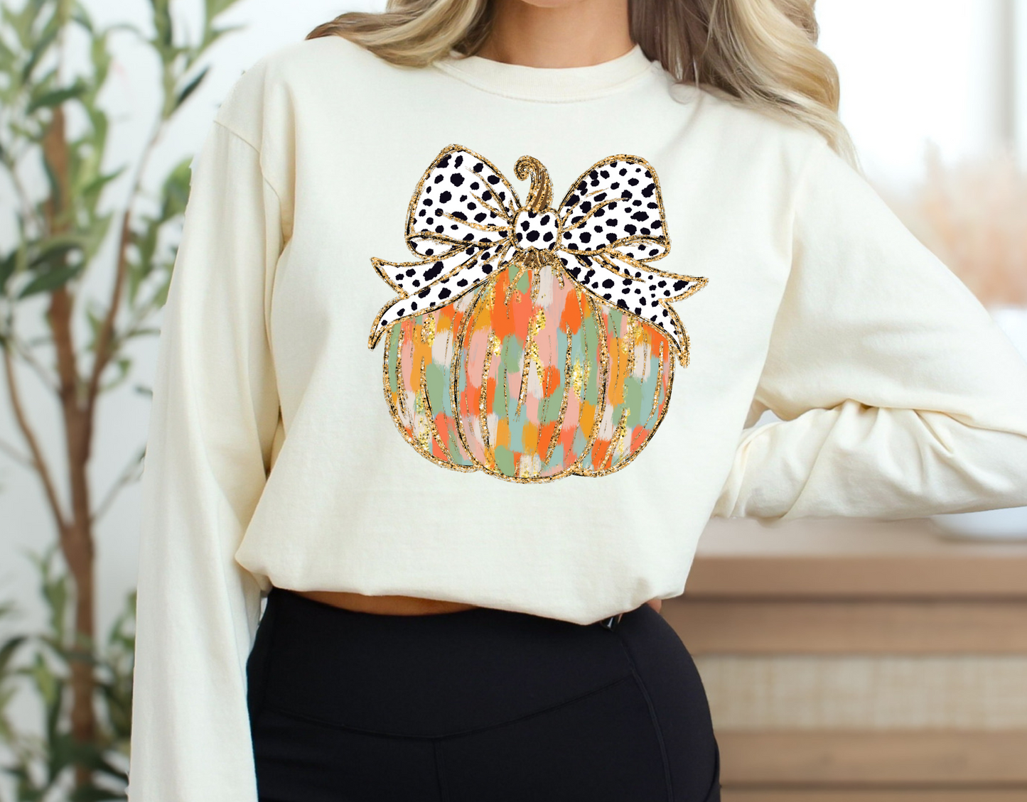 Colorful Pumpkin With Polka Dot Bow Sweatshirt