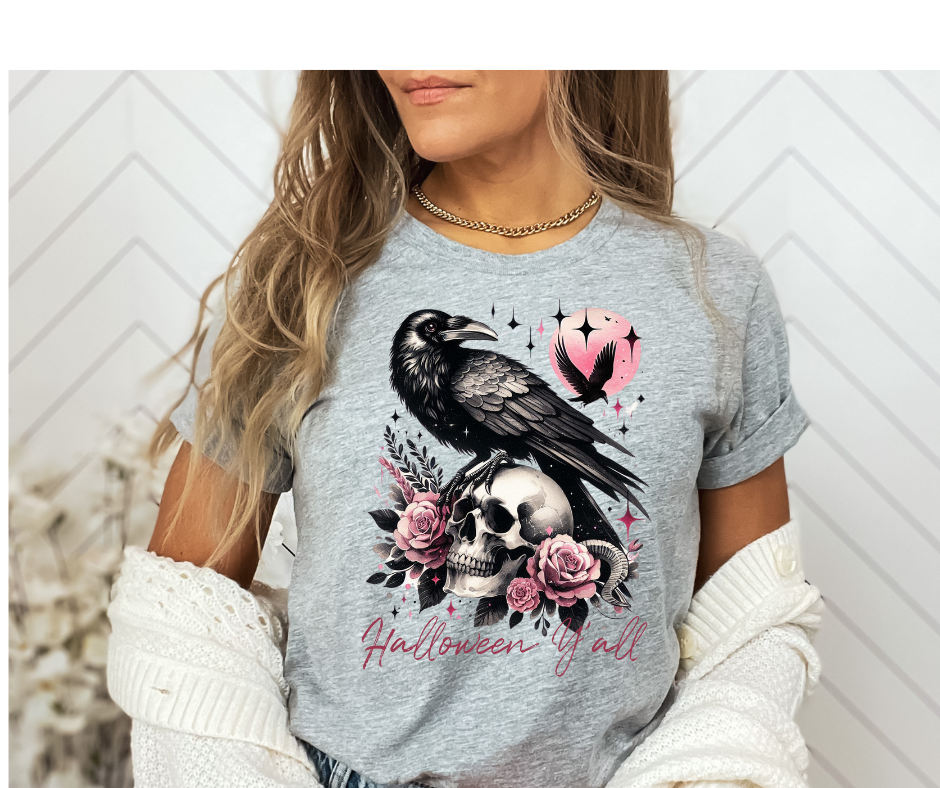 Black and Pink Crow graphic tee