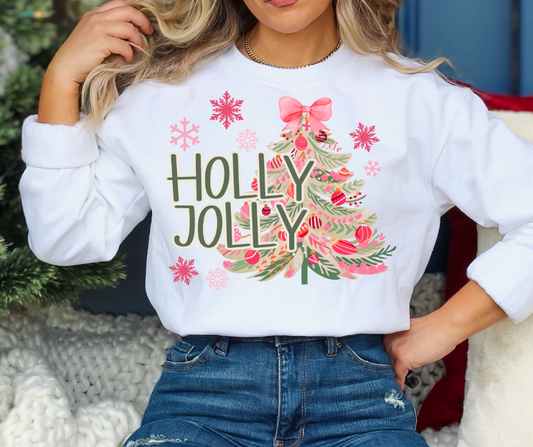 Holly Jolly With Pink Tree Sweatshirt