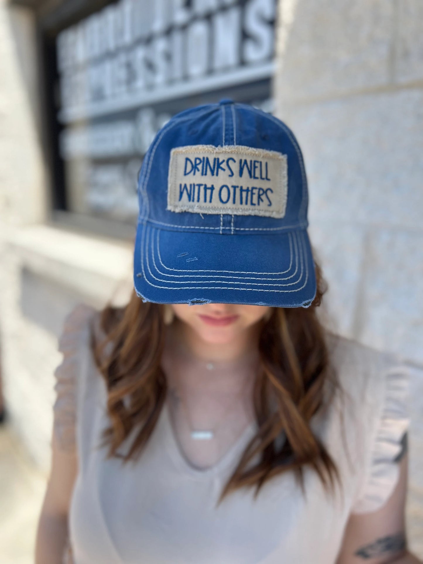 "Drinks well with others" Embroidered Patch Hat