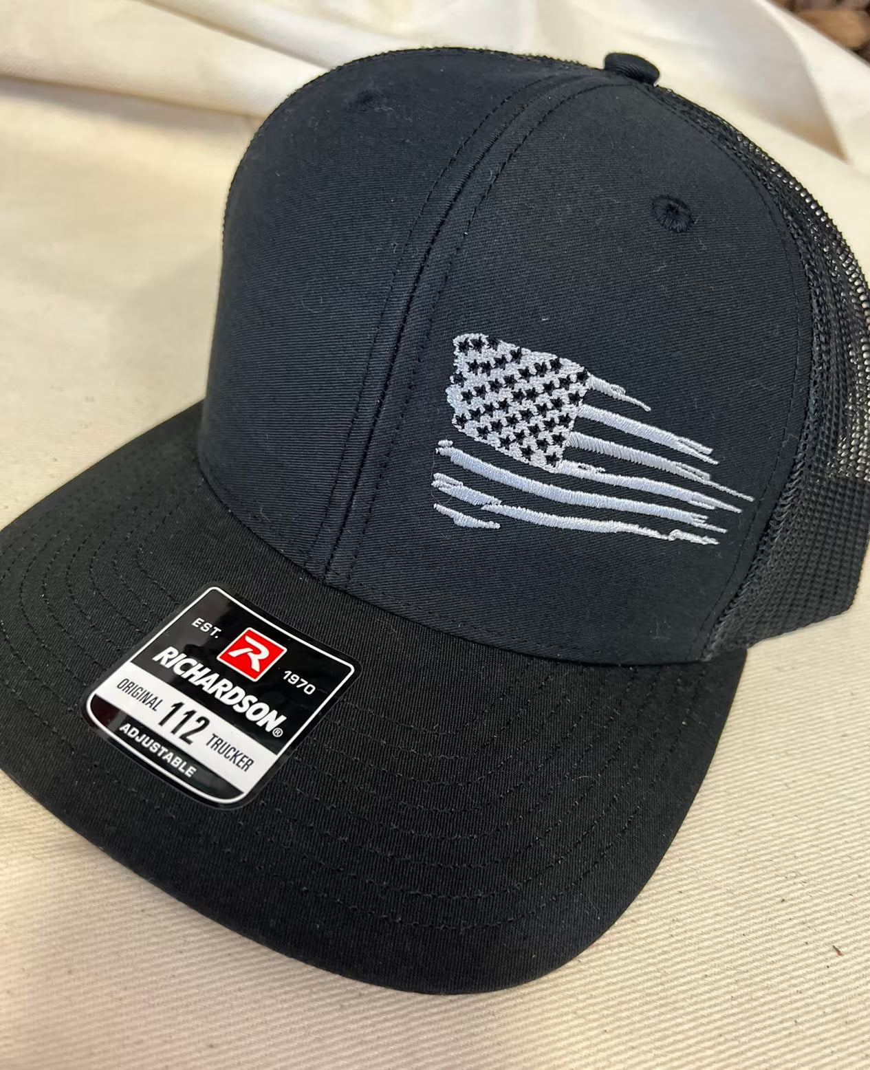 Richardson Distressed Flag Embroidered Trucker Hat