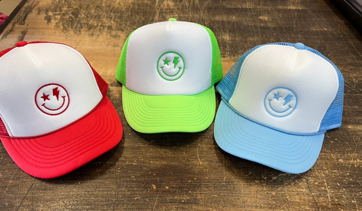 Adult Retro Smiley Face Embroidered Trucker Hat