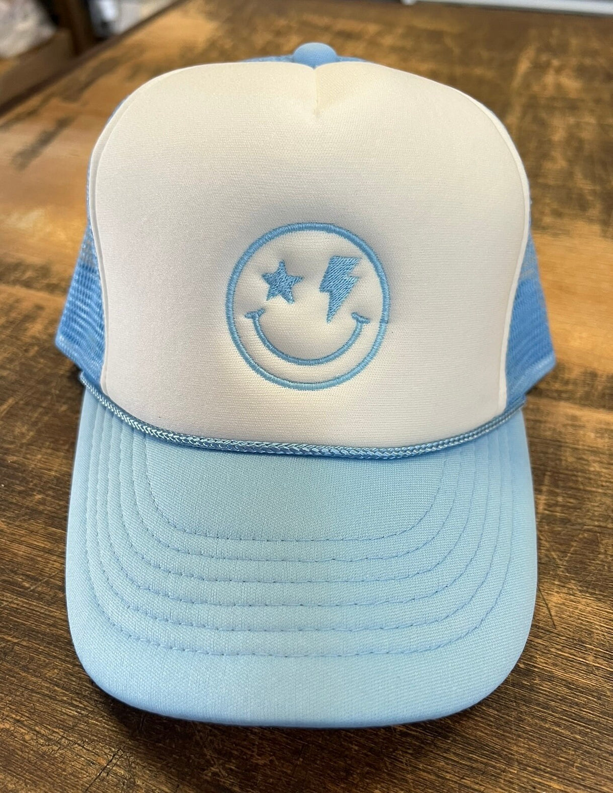 Adult Retro Smiley Face Embroidered Trucker Hat