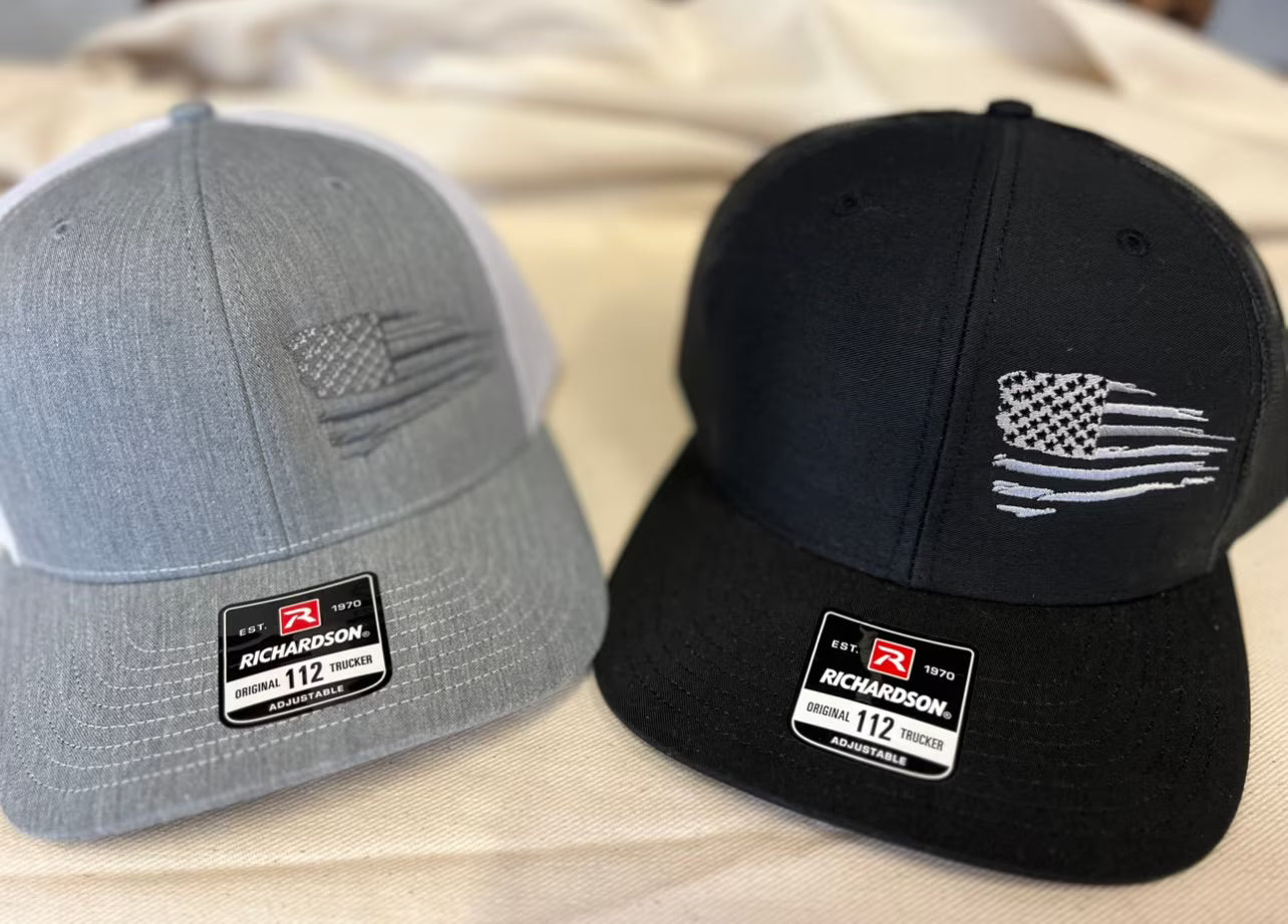 Richardson Distressed Flag Embroidered Trucker Hat