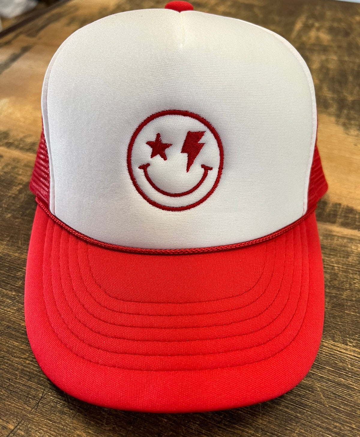 Adult Retro Smiley Face Embroidered Trucker Hat