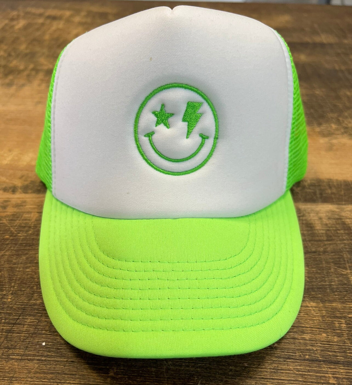 Adult Retro Smiley Face Embroidered Trucker Hat