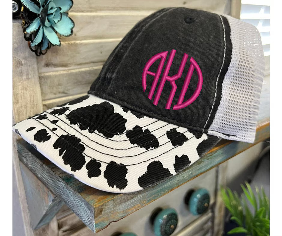 Monogram Cowprint Embroidered Ponytail hat