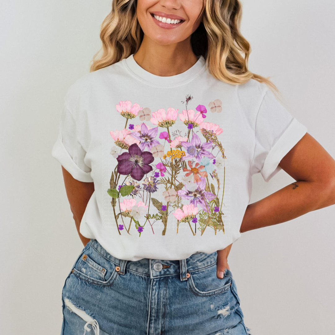 Boho pink flowers tee