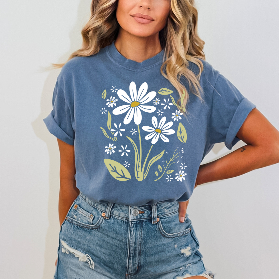 Boho white flowers tee